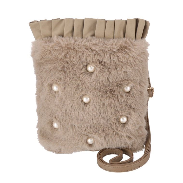 &LOVE パール調ビジューのふわもこエコファーポシェット