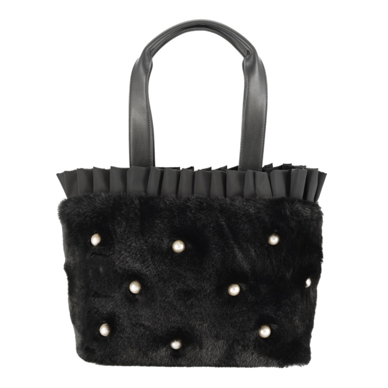 &LOVEパール調ビジューのふわもこエコファートートバッグ