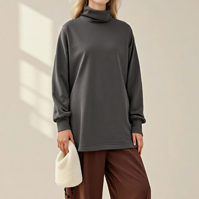 Provador 暖かシャギー裏起毛ハイネックチュニック