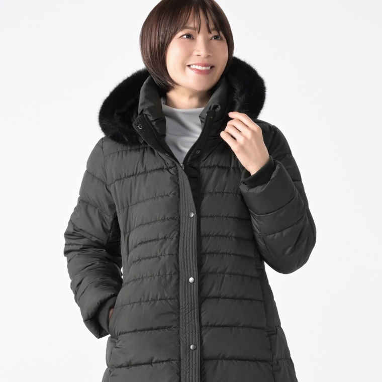 タカシマヤスタイルプリュ フェイクファー付ファイバー中綿コート