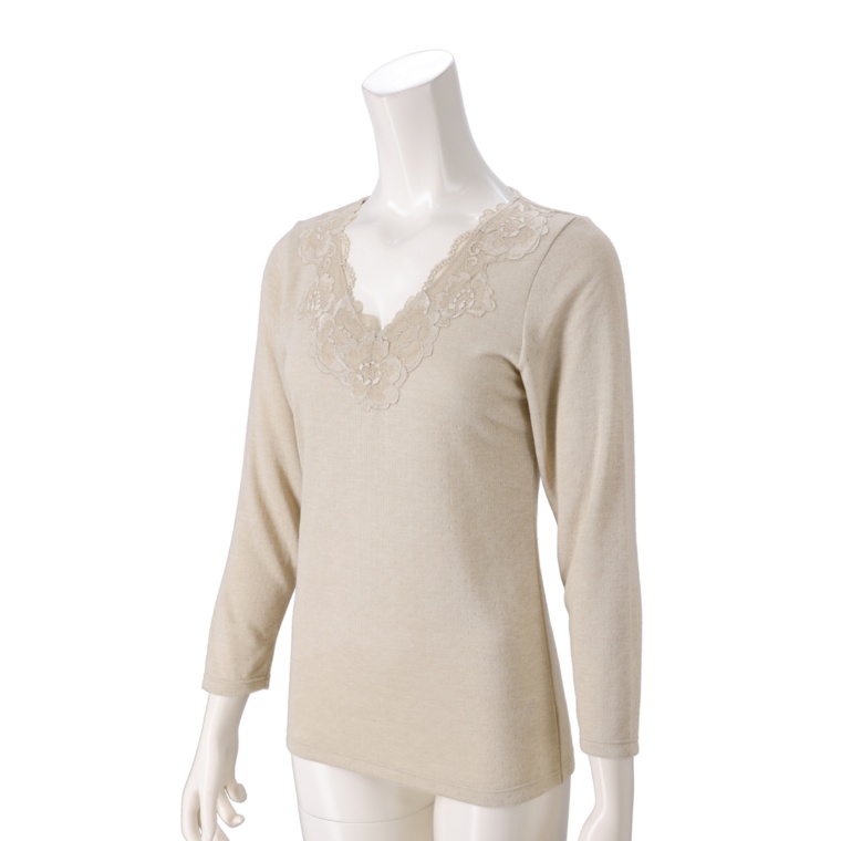 ThreeHeart やわらか保湿 衿レース長袖インナー