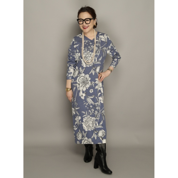 Anne Coquine コアスパンヤーンプリント2WAYニットワンピース