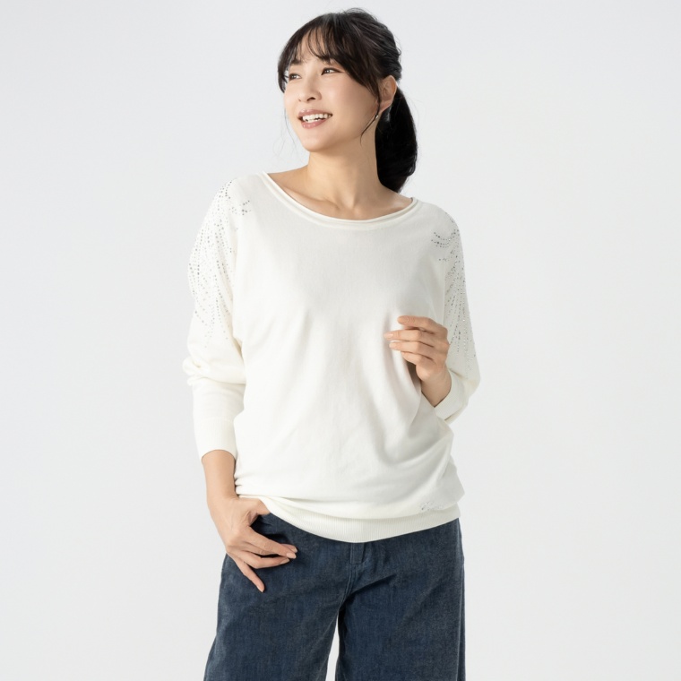 GUESS ラインストーンボートネックセーター