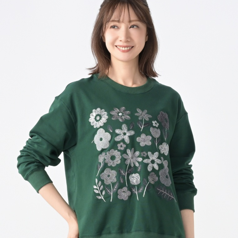 PERSONS モノクロフラワーエンブロイダリースウェット