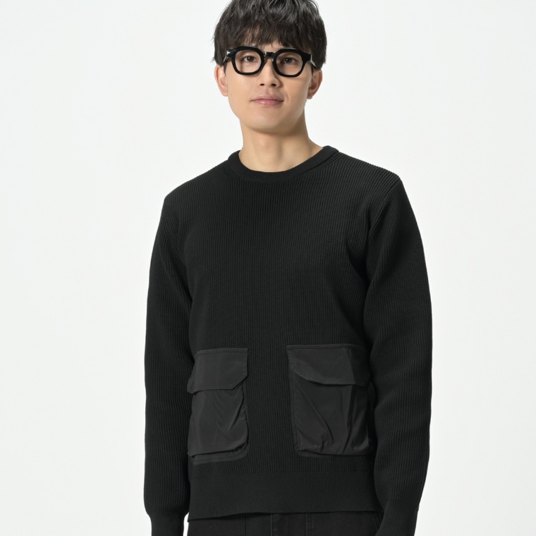 Lucca Uomo alla moda 片畦編みニットプルオーバー