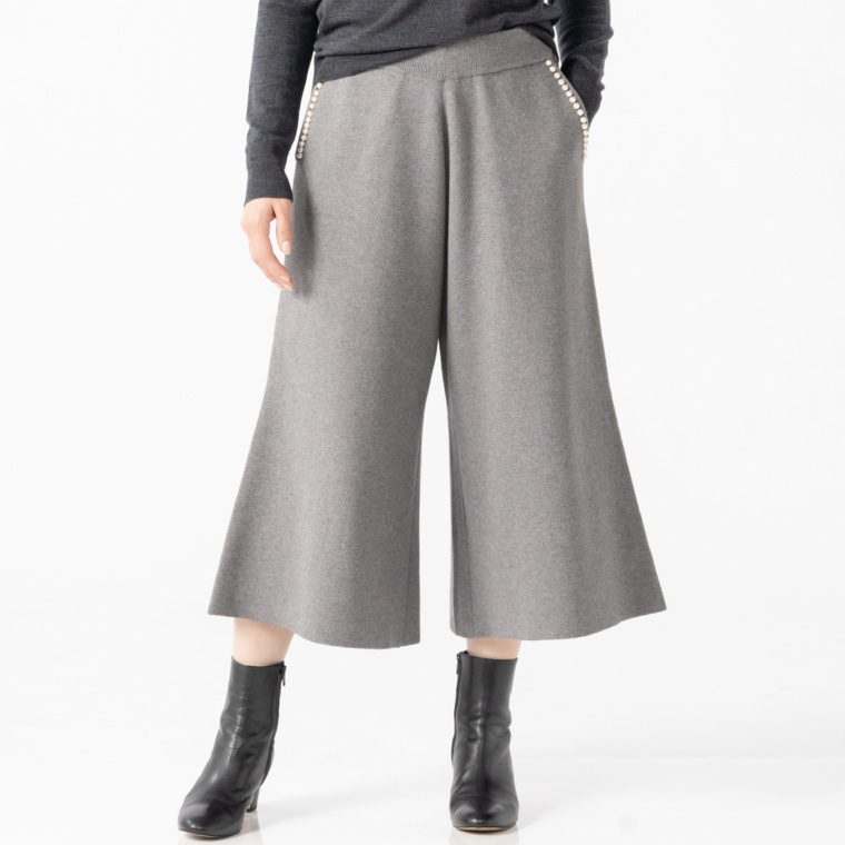 anatelier パールビジューアクセント ニットフレアパンツ