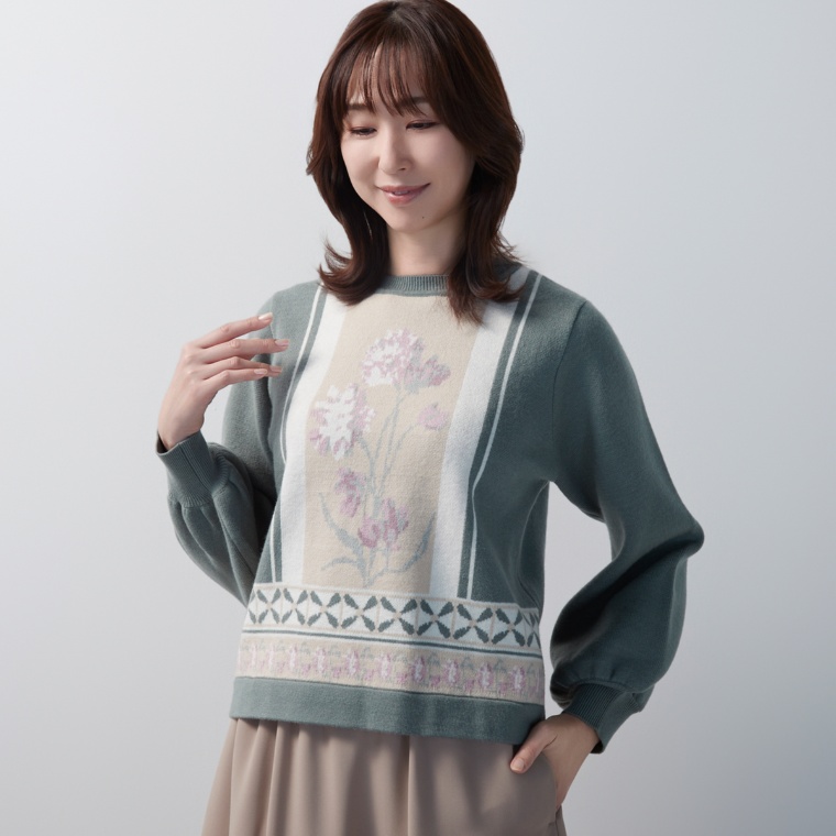 anatelier フラワージャガードニットプルオーバー