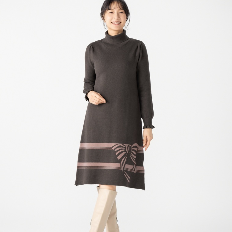 &LOVE 褒められリボンジャカードのニットワンピース