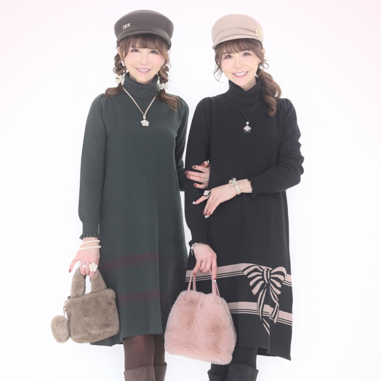 &LOVE 褒められリボンジャカードのニットワンピース