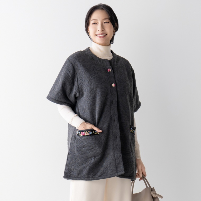 レイクアルスター シェニール使いふくれジャカード5分袖ベスト