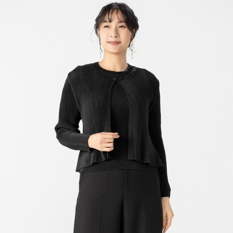 SPECCHIOシャトルプリーツフリーサイズビジュー刺繍ジャケット