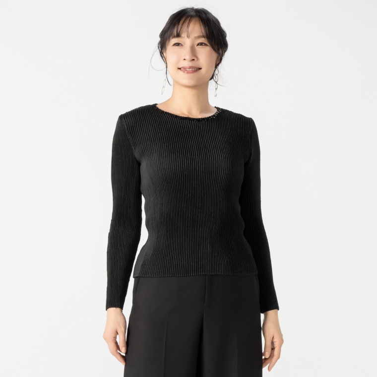 SPECCHIO シャトルプリーツフリーサイズビジュー刺繍トップス