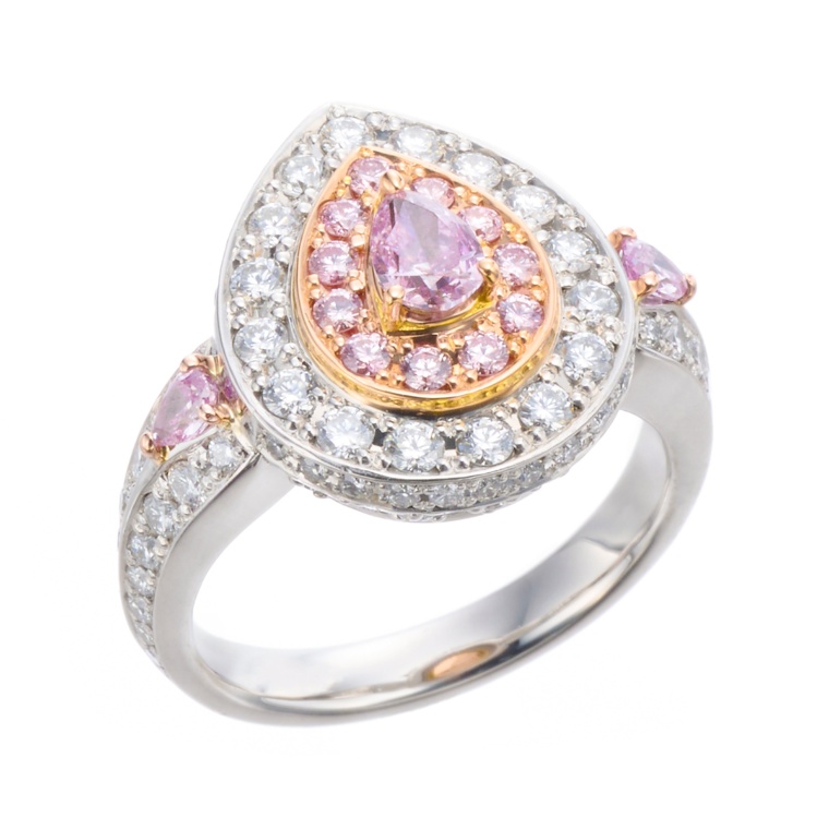 PT/18K ファンシービビッドパープリッシュピンクダイヤリング