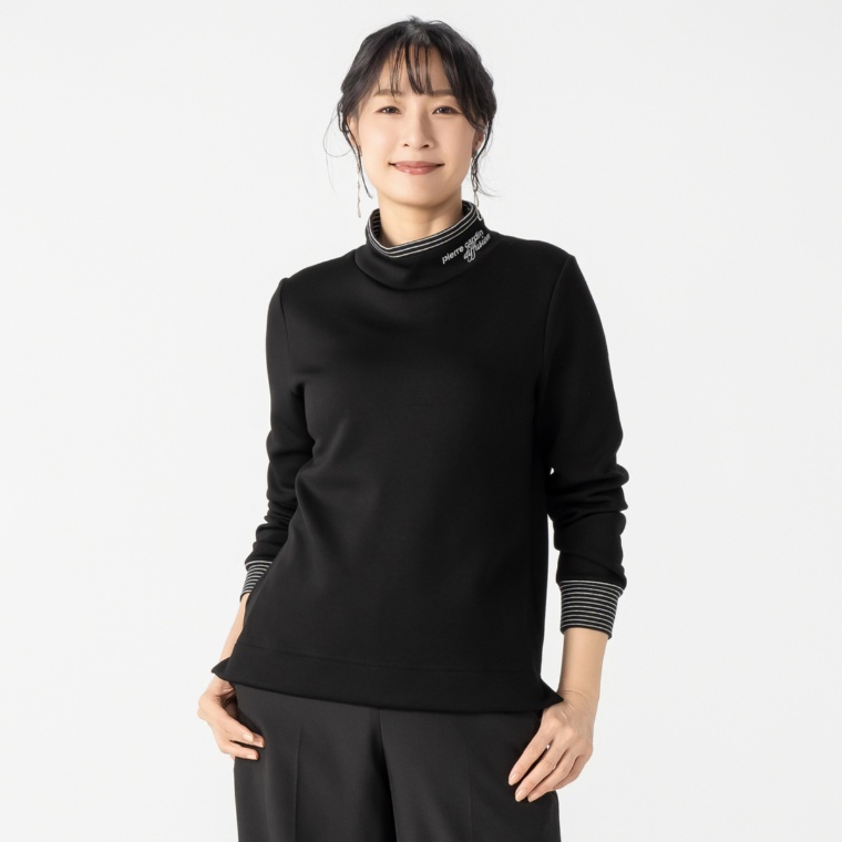 PCD ボーダーコンビのハイネックカットソープルオーバー