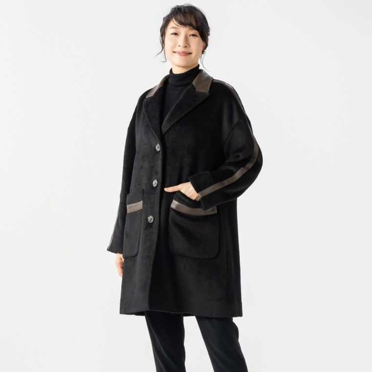 PCD フェイクレザーアクセントのマスキュリンコート