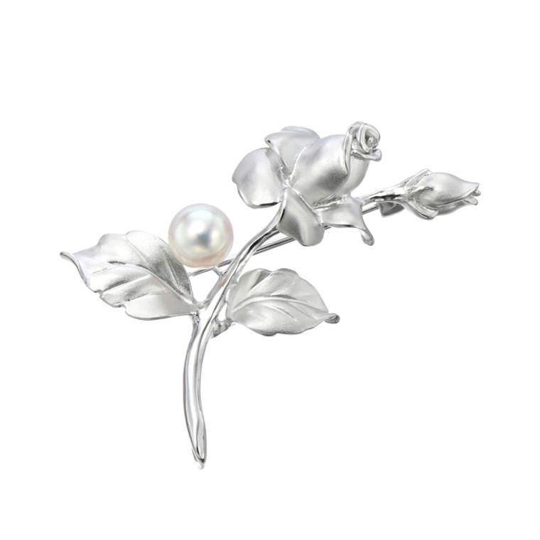 SV アコヤ真珠 ローズブローチ 7.5mm ロゼ