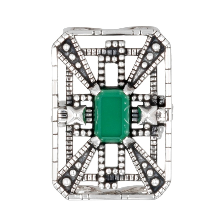 ラフィネ シルバー925 グリーンメノウアールデコブローチ