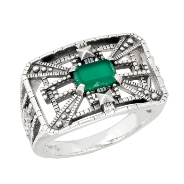 ラフィネ シルバー925 グリーンメノウアールデコリング