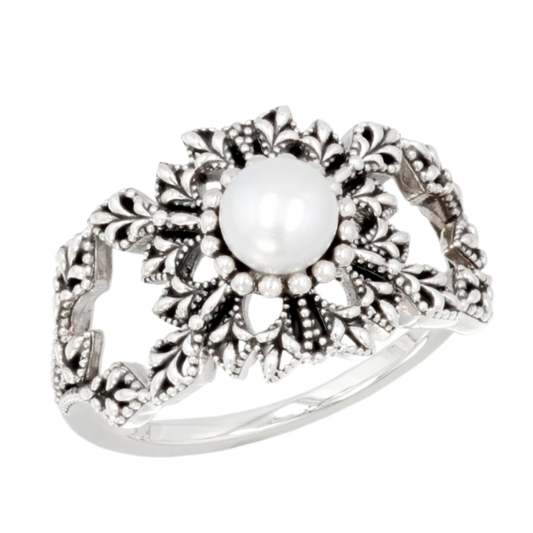 ラフィネ シルバー925 淡水パール雪の結晶リング