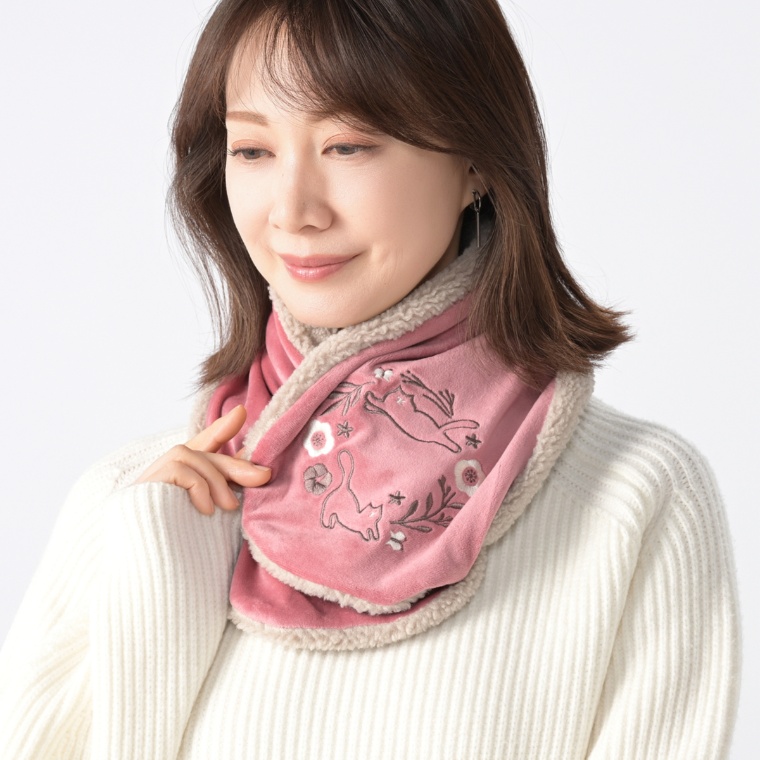 ルナジュメール ネット限定ねこ柄刺繍裏ボアティペット