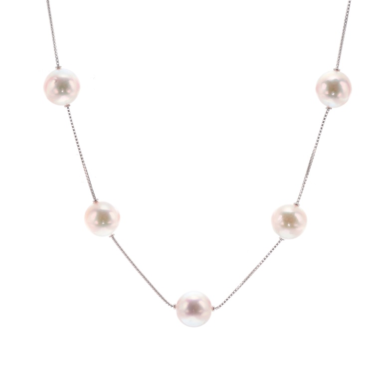PT アコヤ真珠 ステーションネックレス 9.0mm ロゼ
