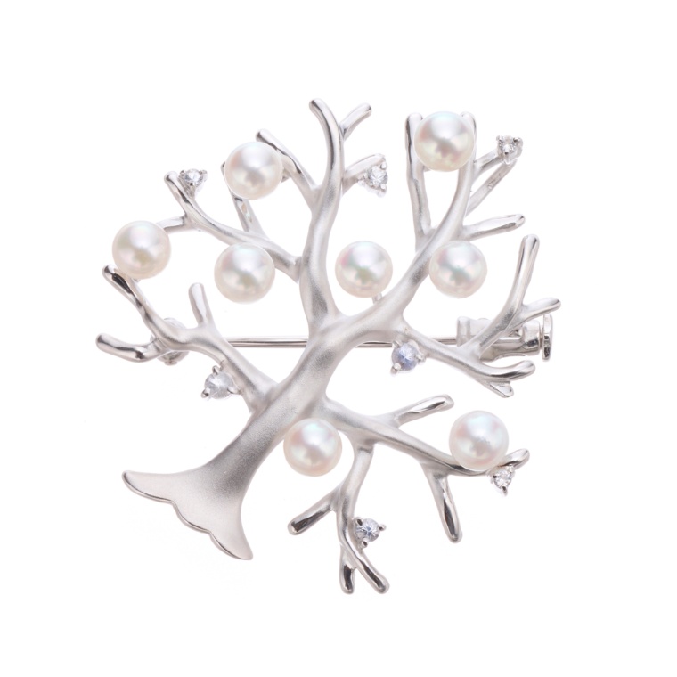SV アコヤ真珠 ツリーモチーフブローチ/ペンダントヘッド ロゼ