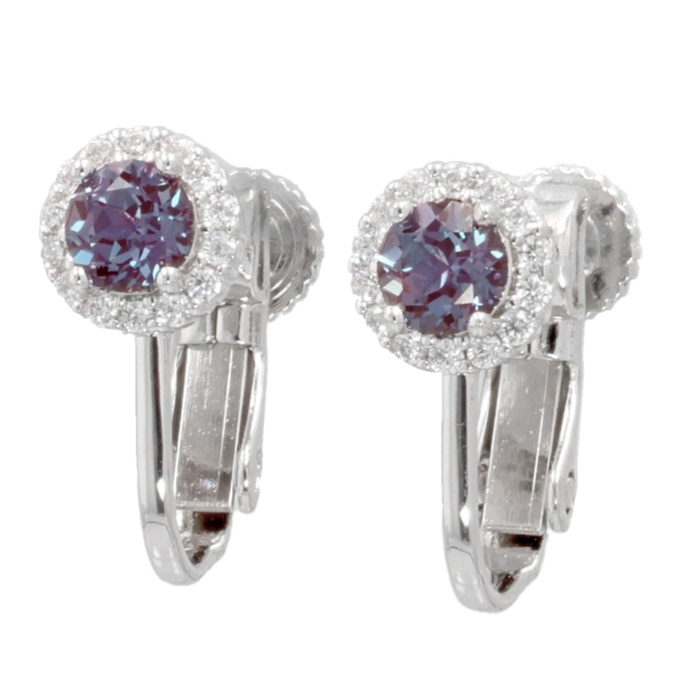 シンセティックアレキサンドライト&CZイヤリング/ピアス計0.6ct