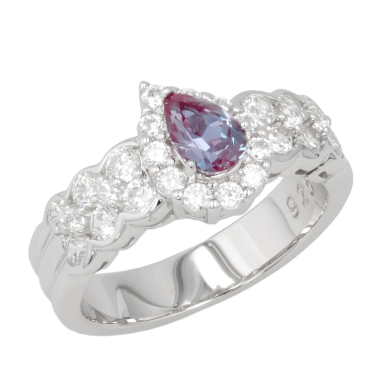 SSシンセティックアレキサンドライト&CZリング 0.4ct