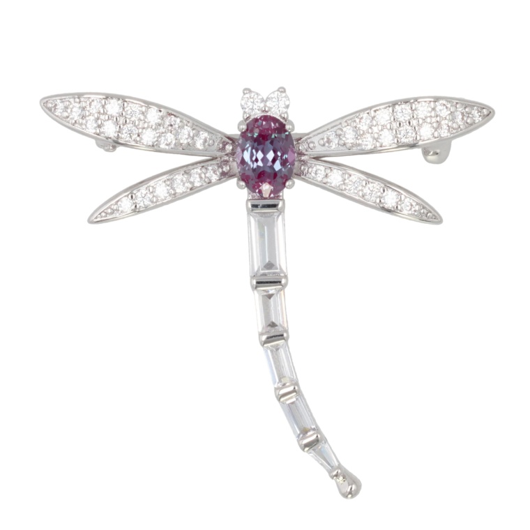 シンセティックアレキサンドライト&CZ トンボブローチ 1.0ct