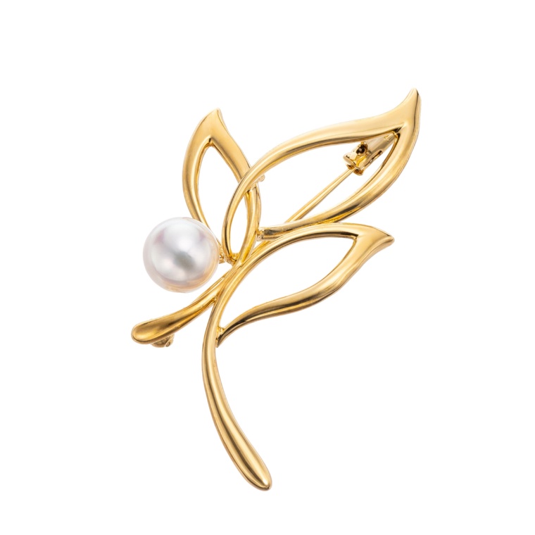 天彩珠 SV アコヤ真珠 リーフ ブローチ 8.0mm
