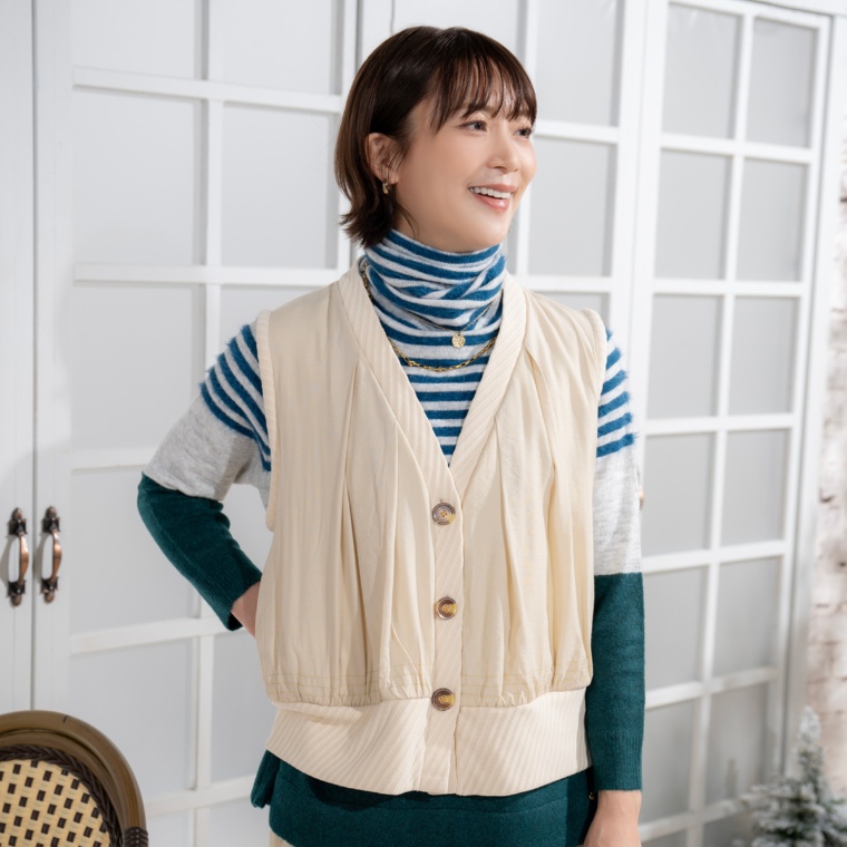 calma シアーレイヤード 暖か裏フリースベスト