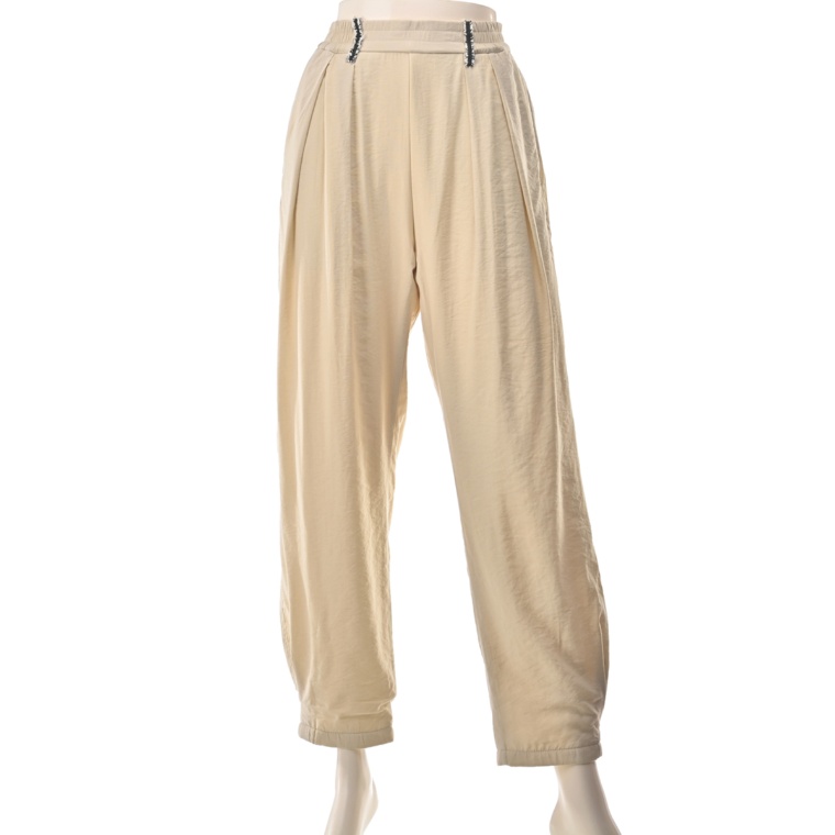 calma シアーレイヤード暖か裏フリース 裾タックパンツ