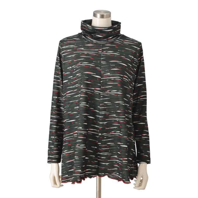 calma ペイントボーダープリントフレアプルオーバー