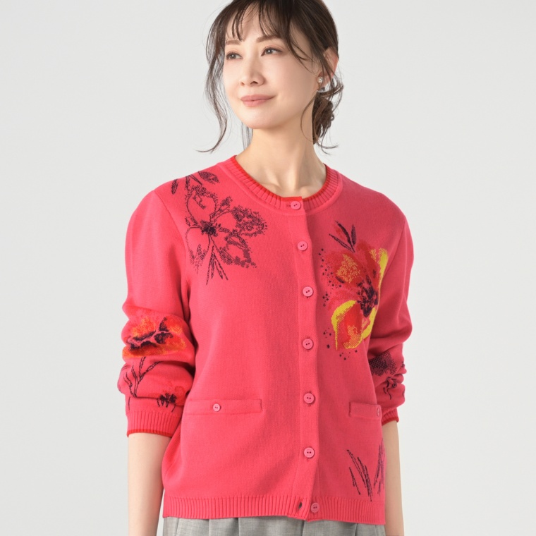 IVKO WOMAN フローラルパターン ラウンドネックカーディガン