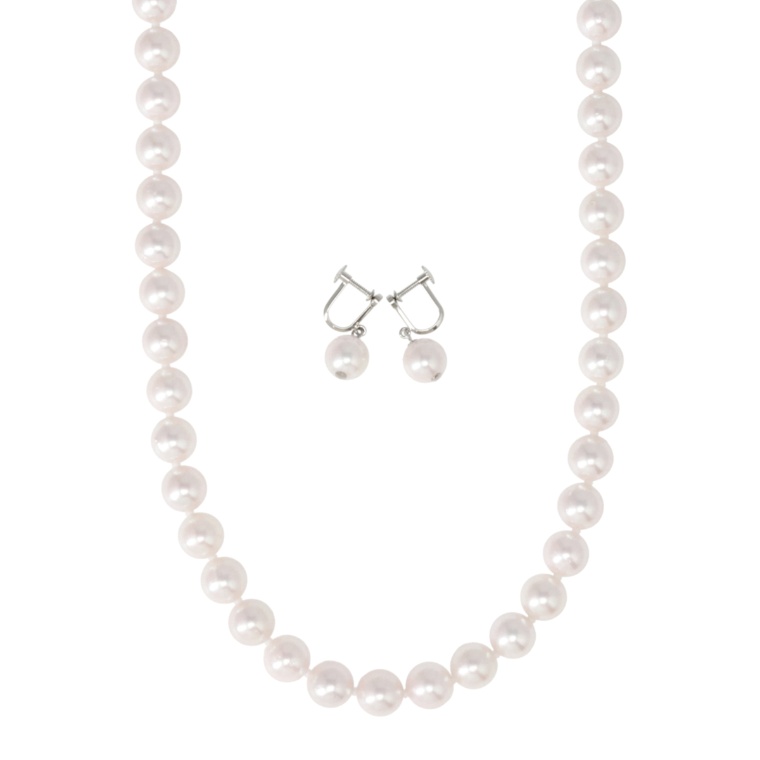 アコヤ真珠9.0mm珠ネックレス&イヤリング/ピアスセット