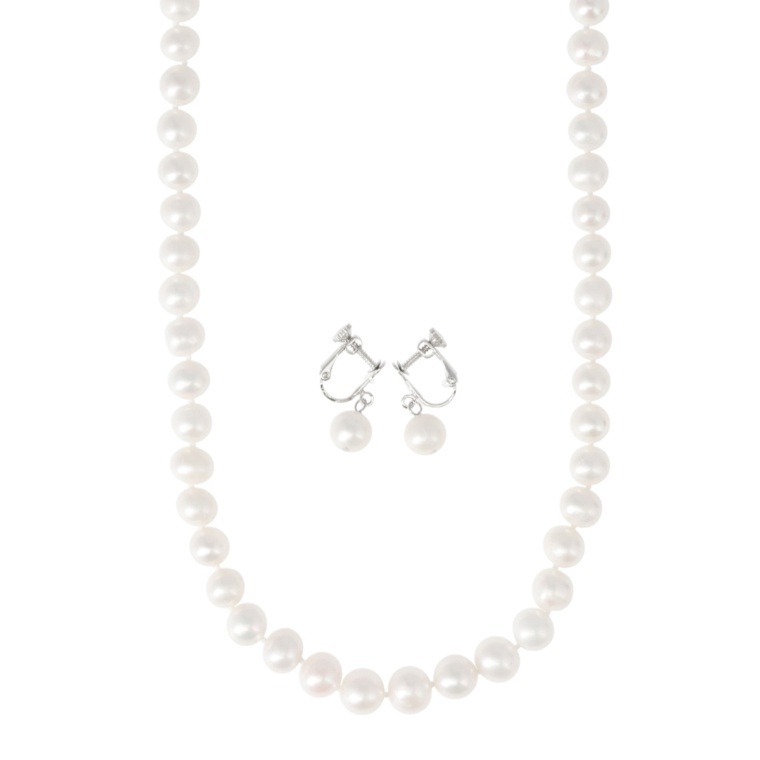 JN 大粒淡水パールネックレス&イヤリング/ピアス 2点セット