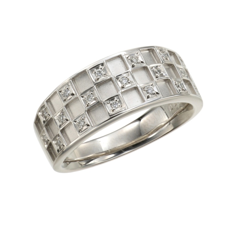 純プラチナ チェッカードデザインダイヤモンド リング