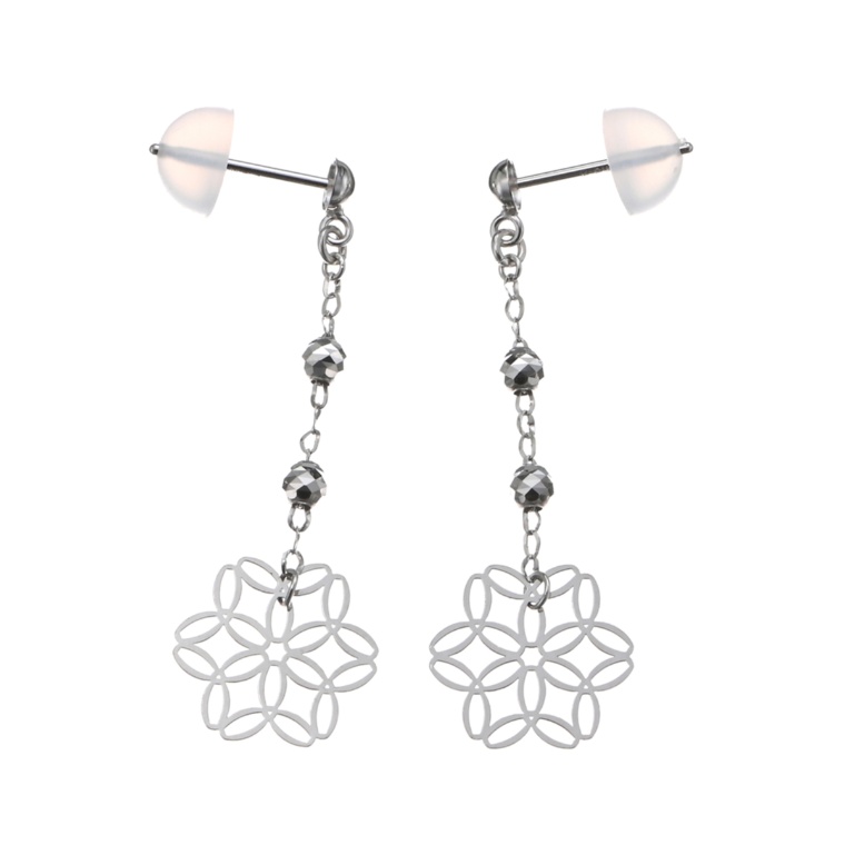 純プラチナ/18KWG 八重桜デザイン イヤリング/ピアス