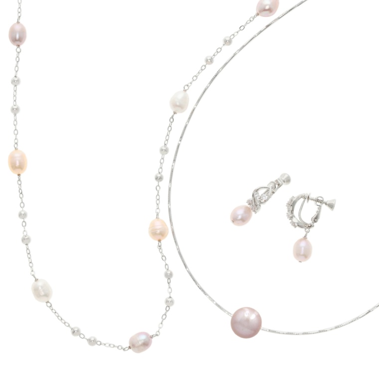JN 淡水パールジュエリー 豪華3点セット ピンクマルチ