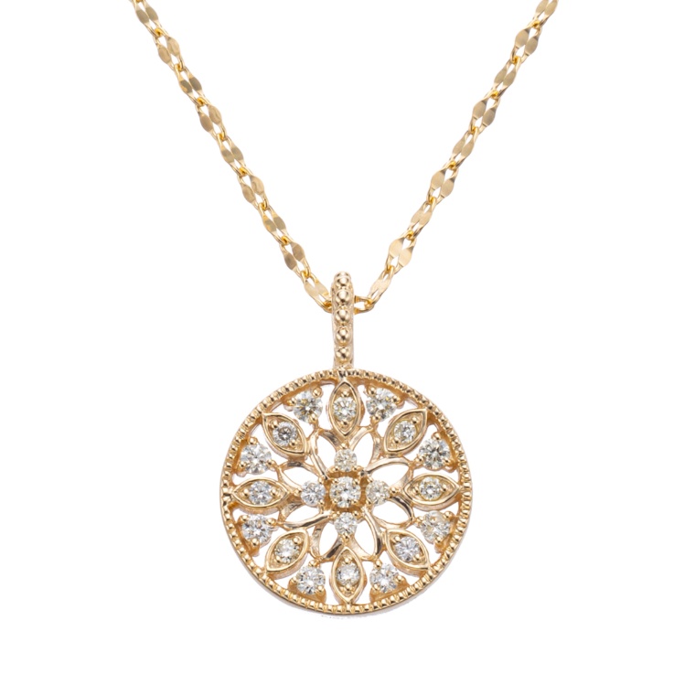 10KYGダイヤモンドカレードスコープデザイン ペンダント