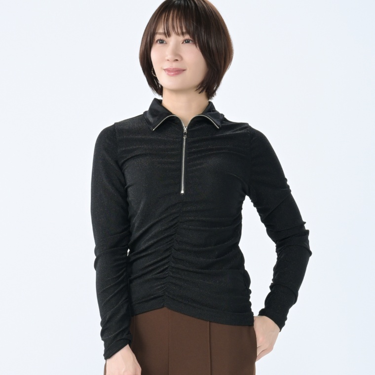 ANGELOS キラキラストレッチハーフジップ長袖Tシャツ