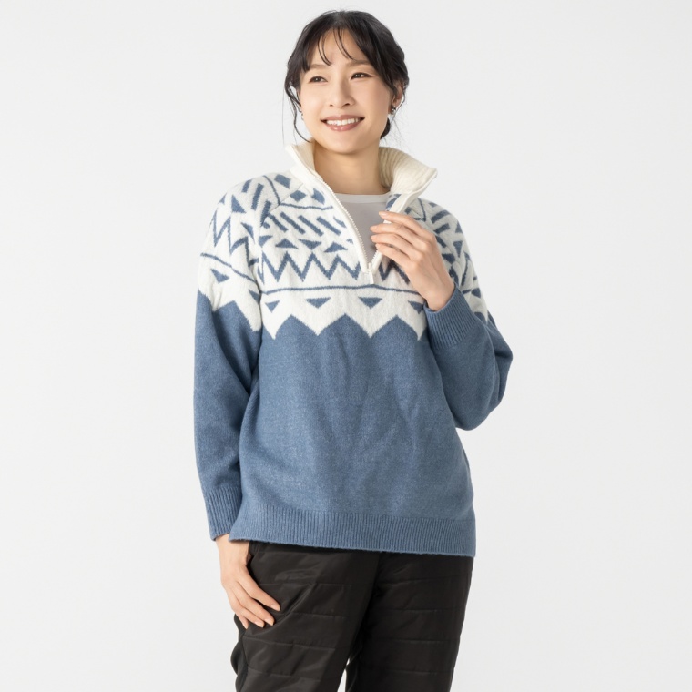 Carney ジオメトリック ハーフジップニットプルオーバー