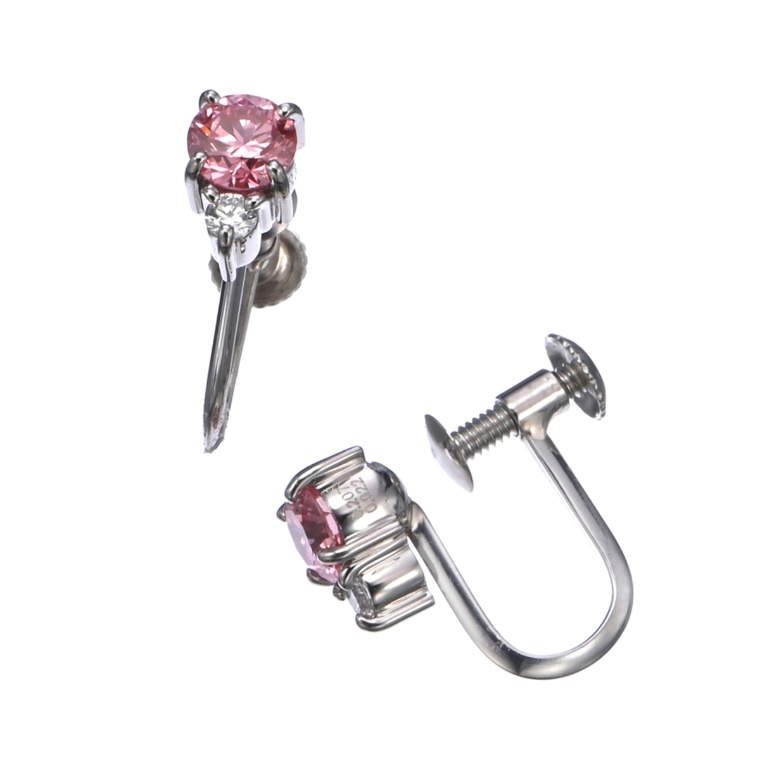 ラボグロウンピンク&Dカラーダイヤ PTイヤリング計0.40ctUP