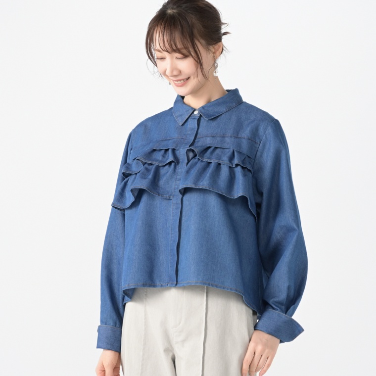 Remite フェミニンラッフルデニムシャツ