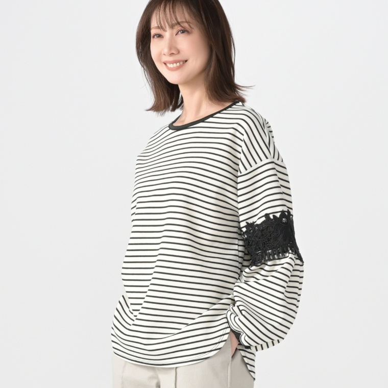 Remite 袖レース異素材カットソー