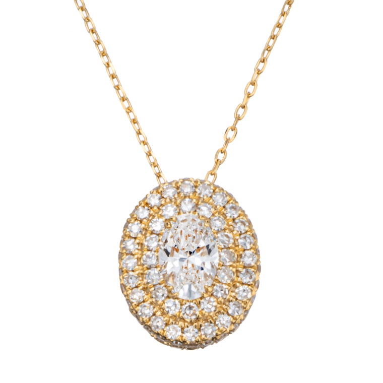 18KYG D/IFオーバルブリリアントダイヤペンダント0.3ctUP