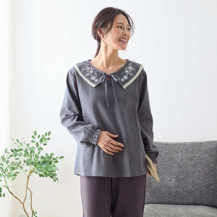 チュチュアンナ 両面微起毛フランネルボタニカル刺繍長袖