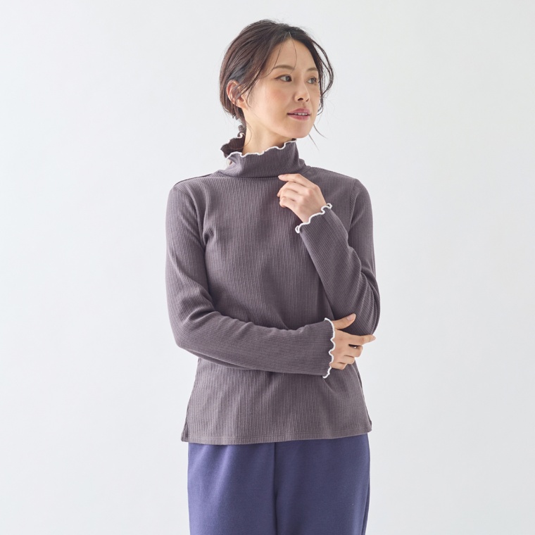 チュチュアンナ 綿レーヨンストレッチ変則リブ長袖タートルネック