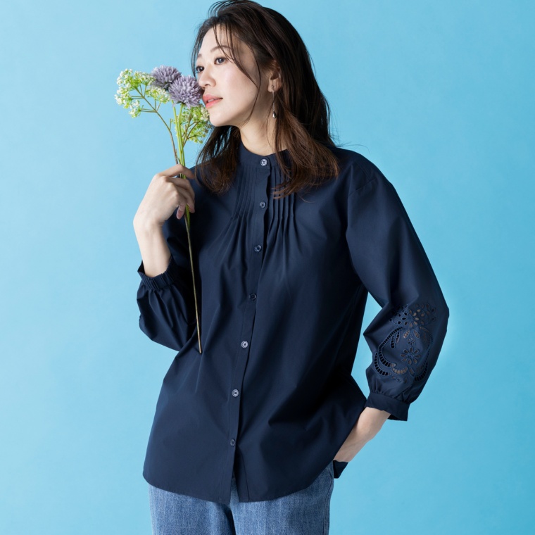 Provador イージーケア 刺繍スリーブシャツチュニック