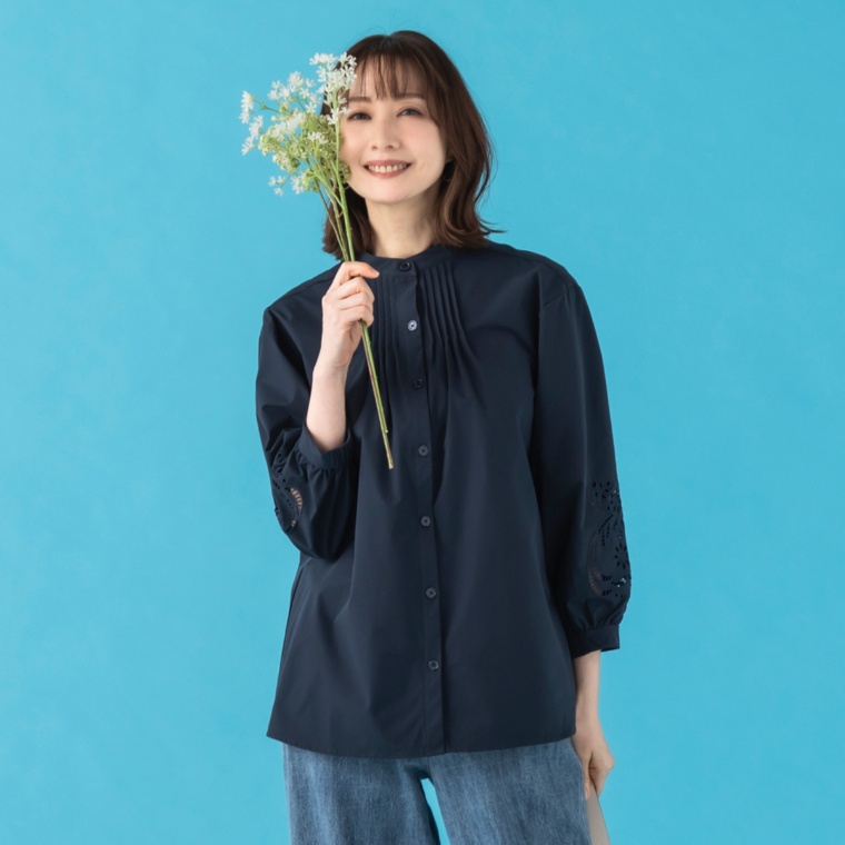Provador イージーケア 刺繍スリーブシャツチュニック